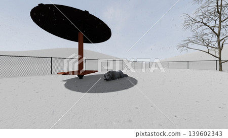 A scene of dogs playing in a spacious dog run amidst the snow, with people included (3DCG illustration) A scene of dogs playing in a spacious dog run amidst the snow, with people included (3DCG illustration) 139602343