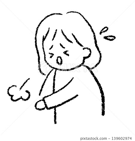 一幅手繪插圖，描繪了一位因更年期症狀而容易疲勞的女性。 139602974