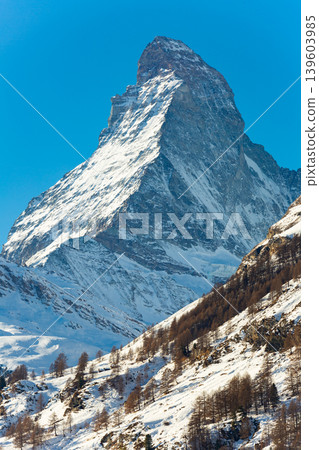 Scenic view of Matterhorn mountain peak, Switzerland Scenic view of Matterhorn mountain peak, Switzerland 139603985