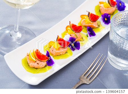 Plate of Marinated salmon canapes Plate of Marinated salmon canapes 139604157