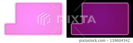 Shining purple neon stepped frame with transparent and black backgrounds - decorative UI material 139604342
