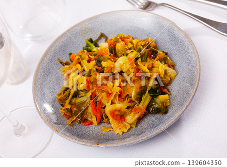 Spicy braised white cabbage as side dish or main course Spicy braised white cabbage as side dish or main course 139604350