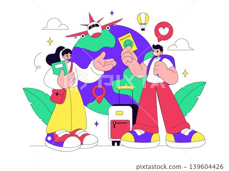 Study Abroad Vector Illustration Featuring International Education, Student Travel, Passport and Global Learning Design 139604426