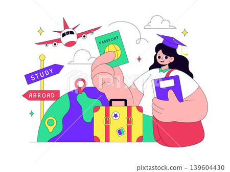 Study Abroad Vector Illustration Featuring International Education, Student Travel, Passport and Global Learning Design 139604430