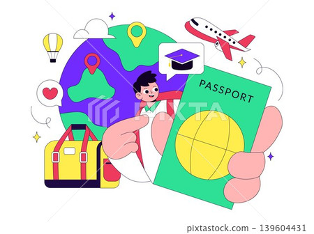 Study Abroad Vector Illustration Featuring International Education, Student Travel, Passport and Global Learning Design 139604431