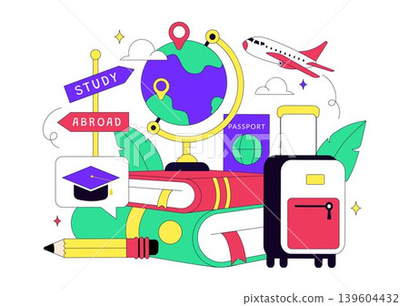 Study Abroad Vector Illustration Featuring International Education, Student Travel, Passport and Global Learning Design 139604432