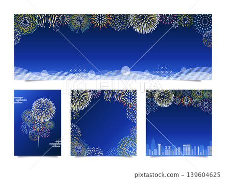一組以壯觀的煙火和夜景為背景的插圖。 一組以壯觀的煙火和夜景為背景的插圖。 139604625