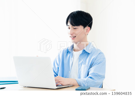 Young men having an online meeting Young men having an online meeting 139604835