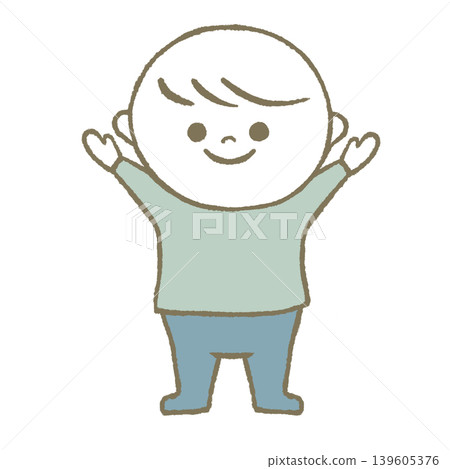 Child waving, light blue Child waving, light blue 139605376