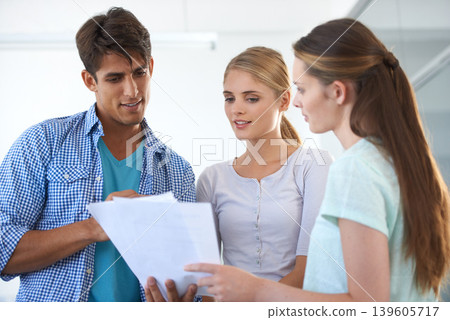 Business people, reading documents and planning, teamwork or collaboration of marketing report or proposal. Manager or young women with paperwork of schedule, workflow management or creative analysis Business people, reading documents and planning, teamwork or collaboration of marketing report or proposal. Manager or young women with paperwork of schedule, workflow management or creative analysis 139605717