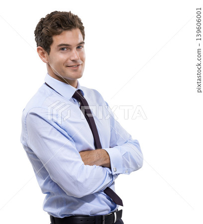 Businessman, arms crossed and portrait for happy as corporate professional and career in studio mockup. Person, face or confident in management in smile or about us for accountant by white background Businessman, arms crossed and portrait for happy as corporate professional and career in studio mockup. Person, face or confident in management in smile or about us for accountant by white background 139606001