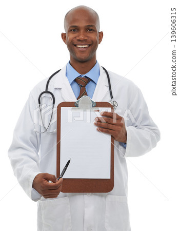 Healthcare, portrait or man doctor with clipboard, pen or signature gesture in studio on white background. Medical, mockup and face of medic with poster for insurance, sign up or hospital compliance Healthcare, portrait or man doctor with clipboard, pen or signature gesture in studio on white background. Medical, mockup and face of medic with poster for insurance, sign up or hospital compliance 139606315