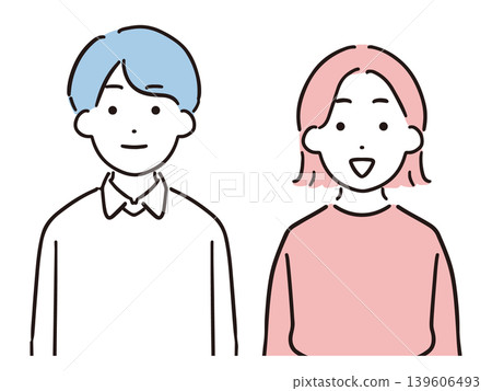 年輕男女(上半身)面帶微笑,身著休閒服裝 年輕男女(上半身)面帶微笑,身著休閒服裝 139606493