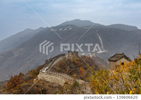 Great Wall path of the Mutianyu section near Beijing in Autumn season Great Wall path of the Mutianyu section near Beijing in Autumn season 139606620