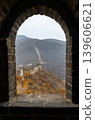 View of the Great Wall of China from window frame within a station 139606621