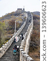 Unrecognizable tourists walking towards Tower 20 known as Hero's Slope in Mutianyu section of Great Wall 139606623