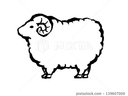 Hand-drawn Japanese-style illustration of a sheep, the zodiac animal for 2027, with margins. 139607008