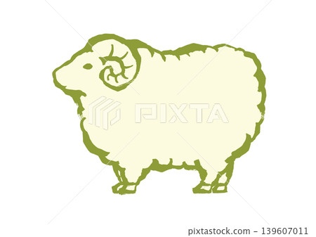 Hand-drawn Japanese-style illustration of a sheep, the zodiac animal for 2027, with margins. Hand-drawn Japanese-style illustration of a sheep, the zodiac animal for 2027, with margins. 139607011