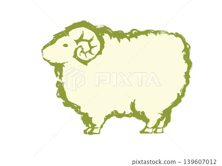 Hand-drawn Japanese-style illustration of a sheep, the zodiac animal for 2027, with margins. Hand-drawn Japanese-style illustration of a sheep, the zodiac animal for 2027, with margins. 139607012