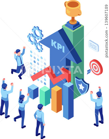 Isometric Business Team Celebrating KPI Growth and Success 139607189