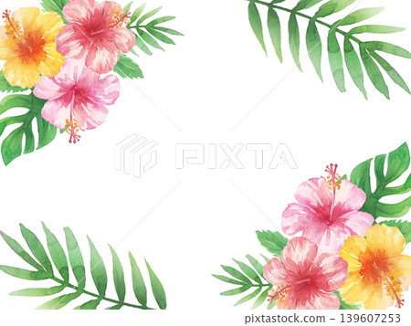 Watercolor hibiscus frame Watercolor hibiscus frame 139607253