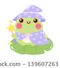 Cute frog wizard cartoon character with magic wand 139607263