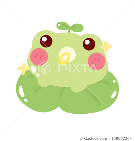 Cute baby frog with pacifier on lily pad 139607264