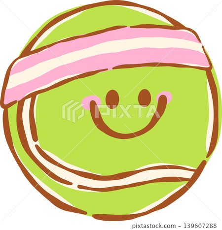 Smiling Tennis Balls character with Headband Whimsical Hand Drawn 139607288