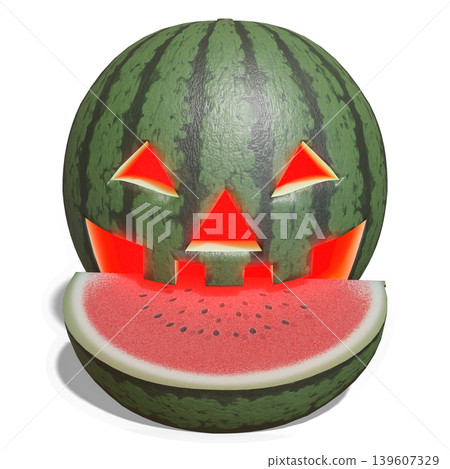 Watermelon Jack-o'-lantern - biting into it while laughing Watermelon Jack-o'-lantern - biting into it while laughing 139607329