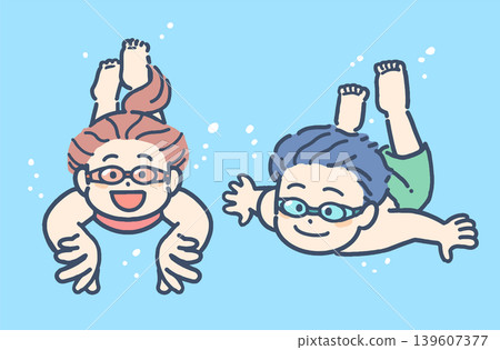 Boys and girls playing underwater Boys and girls playing underwater 139607377