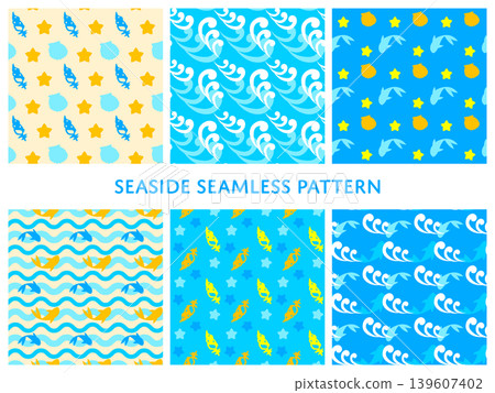 Seamless pattern set with a coastal theme Seamless pattern set with a coastal theme 139607402