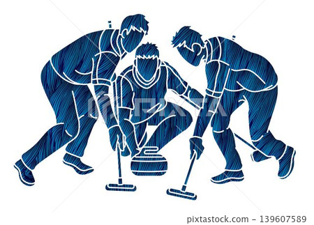 Group of Curling Sport Male Players Action Cartoon Graphic Vector 139607589
