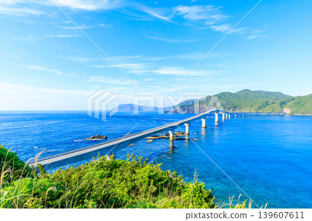 初夏時節，從鳥之須山展望台眺望鹿兒島縣薩摩千台市古式橋 139607611