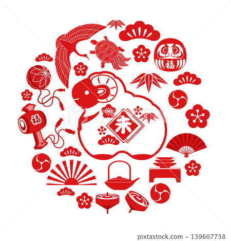 Japanese-style New Year's symbols for the Year of the Sheep Japanese-style New Year's symbols for the Year of the Sheep 139607738