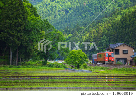 一列本地火車穿越春風。 139608019