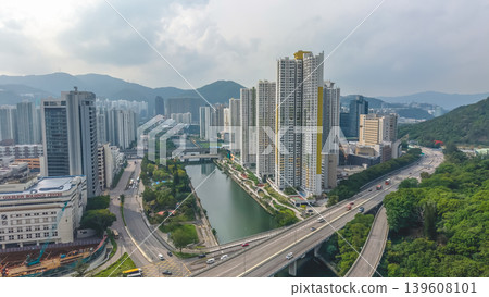 May 12 2026 Sha Tin river channel with dense residential towers May 12 2026 Sha Tin river channel with dense residential towers 139608101