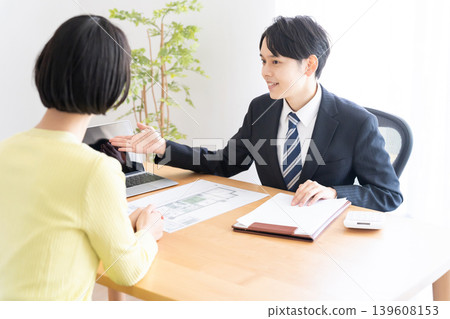 A young real estate salesman and a client A young real estate salesman and a client 139608153