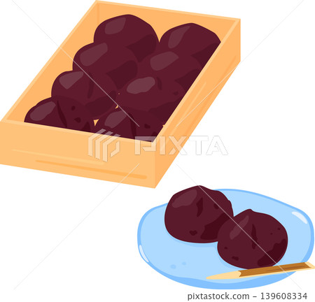 Anko mochi in a box and anko mochi served on a plate Anko mochi in a box and anko mochi served on a plate 139608334