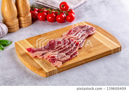 Raw beef marble bacon slices Raw beef marble bacon slices 139608409