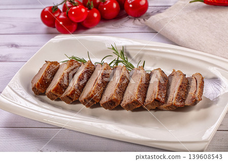 Sliced Roasted Duck Breast, Rosemary, Cherry Tomatoes, Garlic Sliced Roasted Duck Breast, Rosemary, Cherry Tomatoes, Garlic 139608543