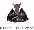 An illustration of a dog god sitting while wearing a kimono. 139608678