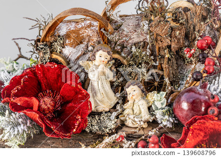 Christmas tree table handmade arrangement mini decoration for new year artificial on white background isolated 139608796