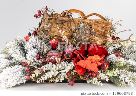 Christmas tree table handmade arrangement mini decoration for new year artificial on white background isolated Christmas tree table handmade arrangement mini decoration for new year artificial on white background isolated 139608798