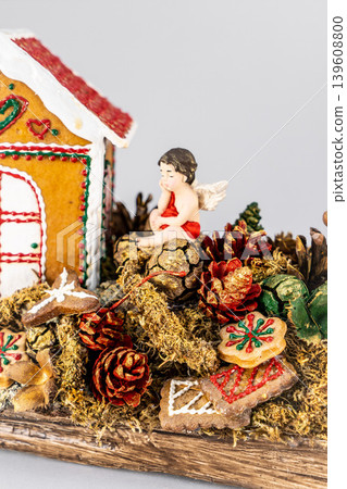 Christmas tree table handmade arrangement mini decoration for new year artificial on white background isolated Christmas tree table handmade arrangement mini decoration for new year artificial on white background isolated 139608800
