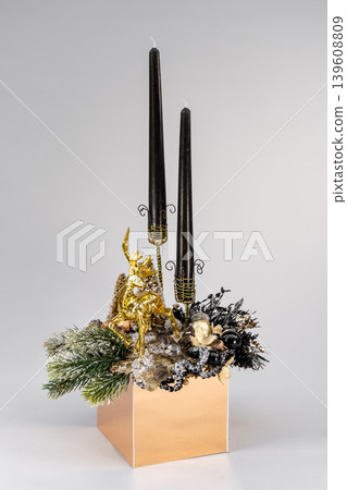 Christmas tree table handmade arrangement mini decoration for new year artificial on white background isolated Christmas tree table handmade arrangement mini decoration for new year artificial on white background isolated 139608809
