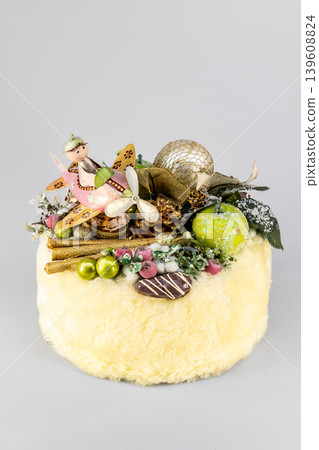 Christmas tree table handmade arrangement mini decoration for new year artificial on white background isolated Christmas tree table handmade arrangement mini decoration for new year artificial on white background isolated 139608824