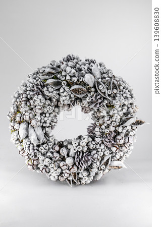 Christmas tree table handmade arrangement mini decoration for new year artificial on white background isolated Christmas tree table handmade arrangement mini decoration for new year artificial on white background isolated 139608830