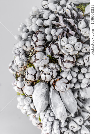 Christmas tree table handmade arrangement mini decoration for new year artificial on white background isolated Christmas tree table handmade arrangement mini decoration for new year artificial on white background isolated 139608832