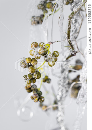 Christmas tree table handmade arrangement mini decoration for new year artificial on white background isolated Christmas tree table handmade arrangement mini decoration for new year artificial on white background isolated 139608836