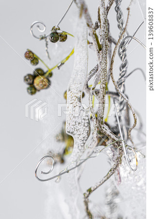 Christmas tree table handmade arrangement mini decoration for new year artificial on white background isolated Christmas tree table handmade arrangement mini decoration for new year artificial on white background isolated 139608837